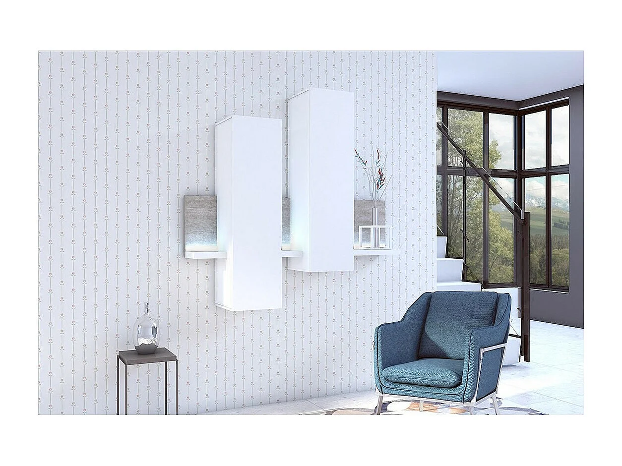 Wandcompositie BERGAMO – 152 cm – Wit en betoneffect – Geïntegreerde LED – Modern ontwerp