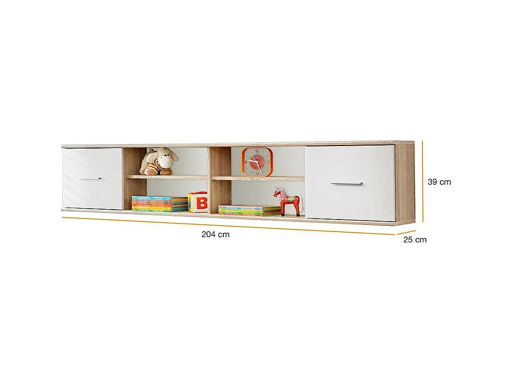 Étagère suspendue DENVER – Chêne et blanc – 2 portes et 4 niches – Rangement mural design
