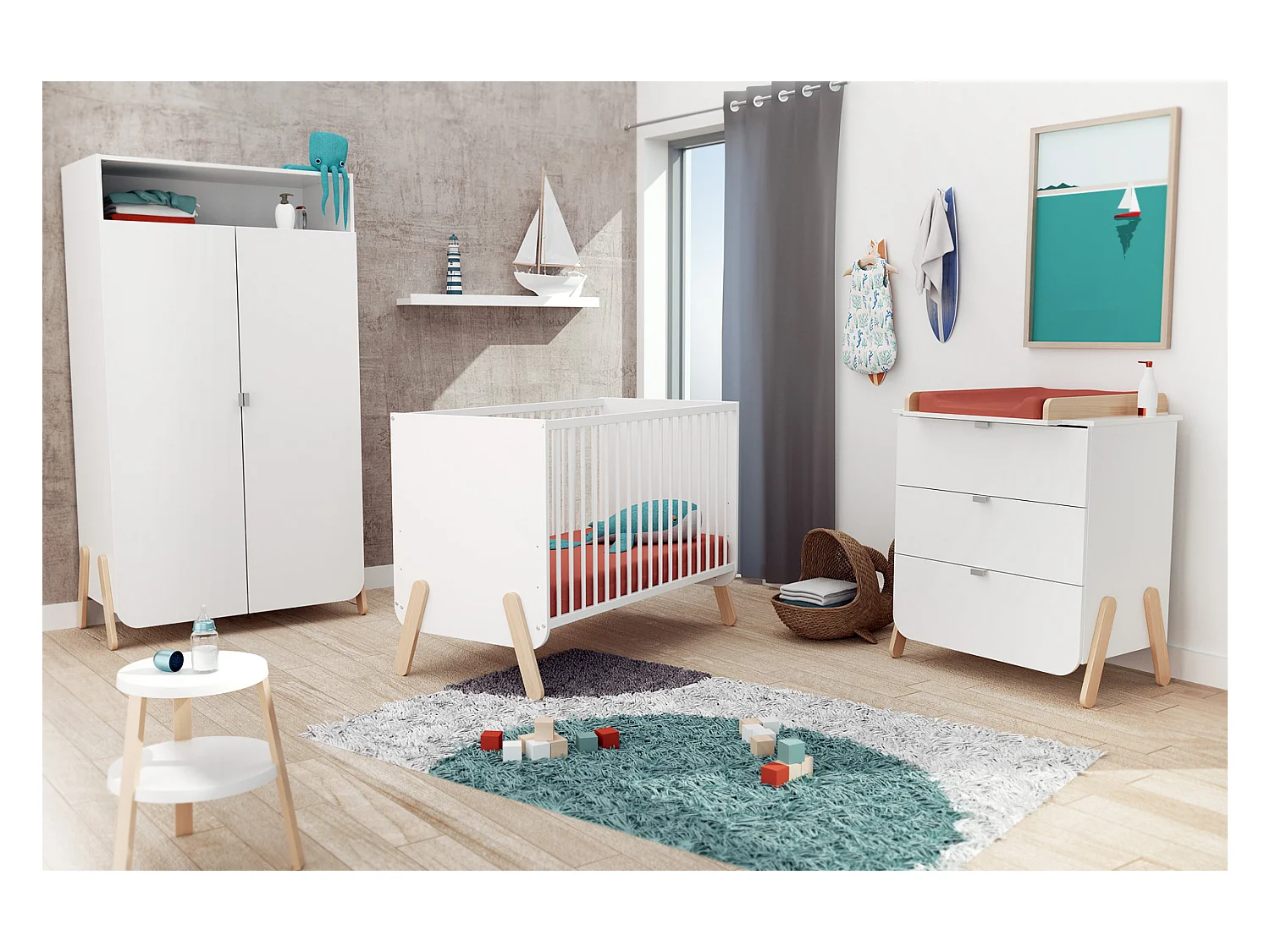 Cassettiera fasciatoio 3 cassetti PIRATE legno - Bianco/Faggio - 79 x 65,5 x 94