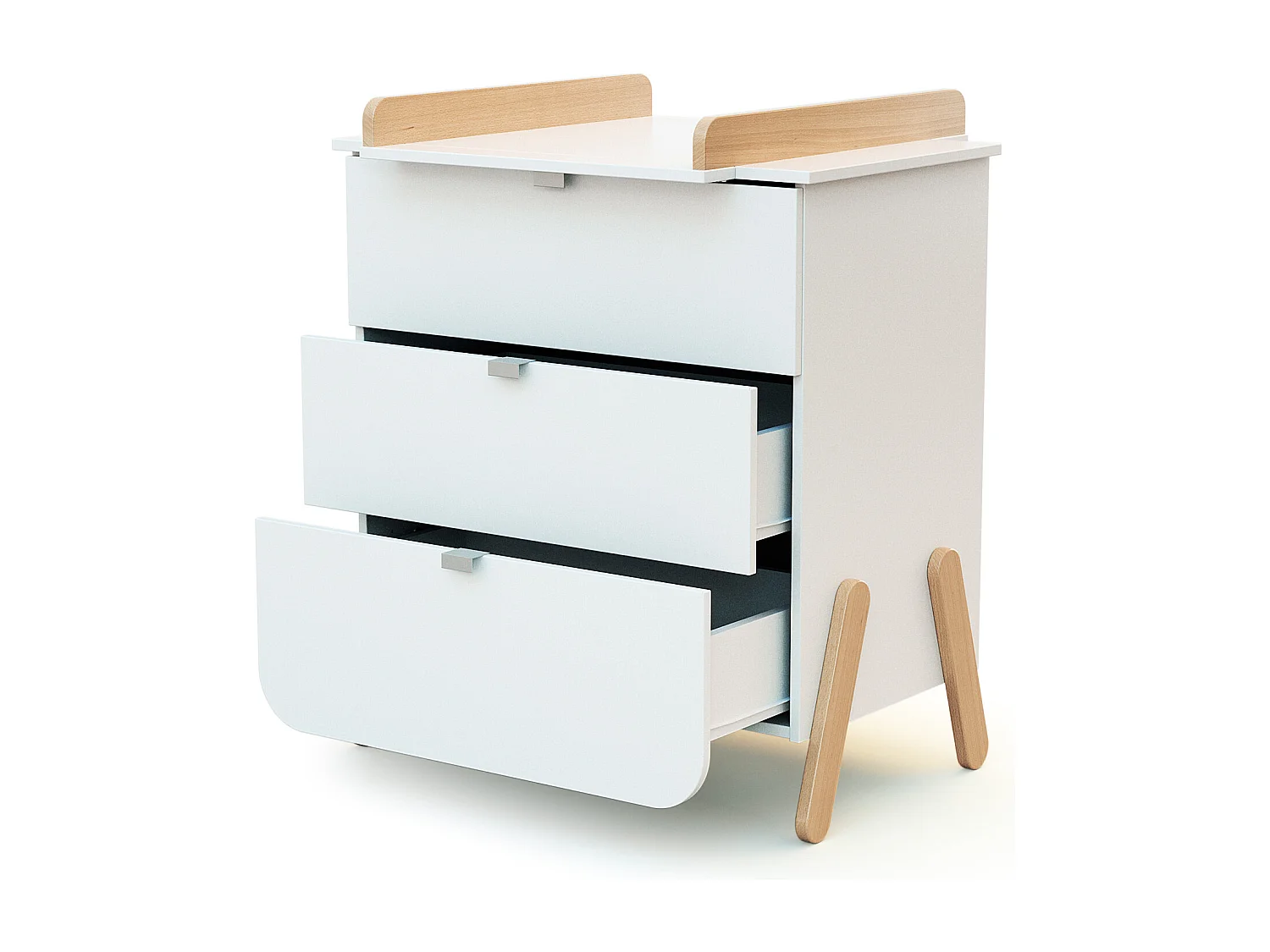 Commode à langer 3 tiroirs en bois PIRATE Blanc et Hêtre