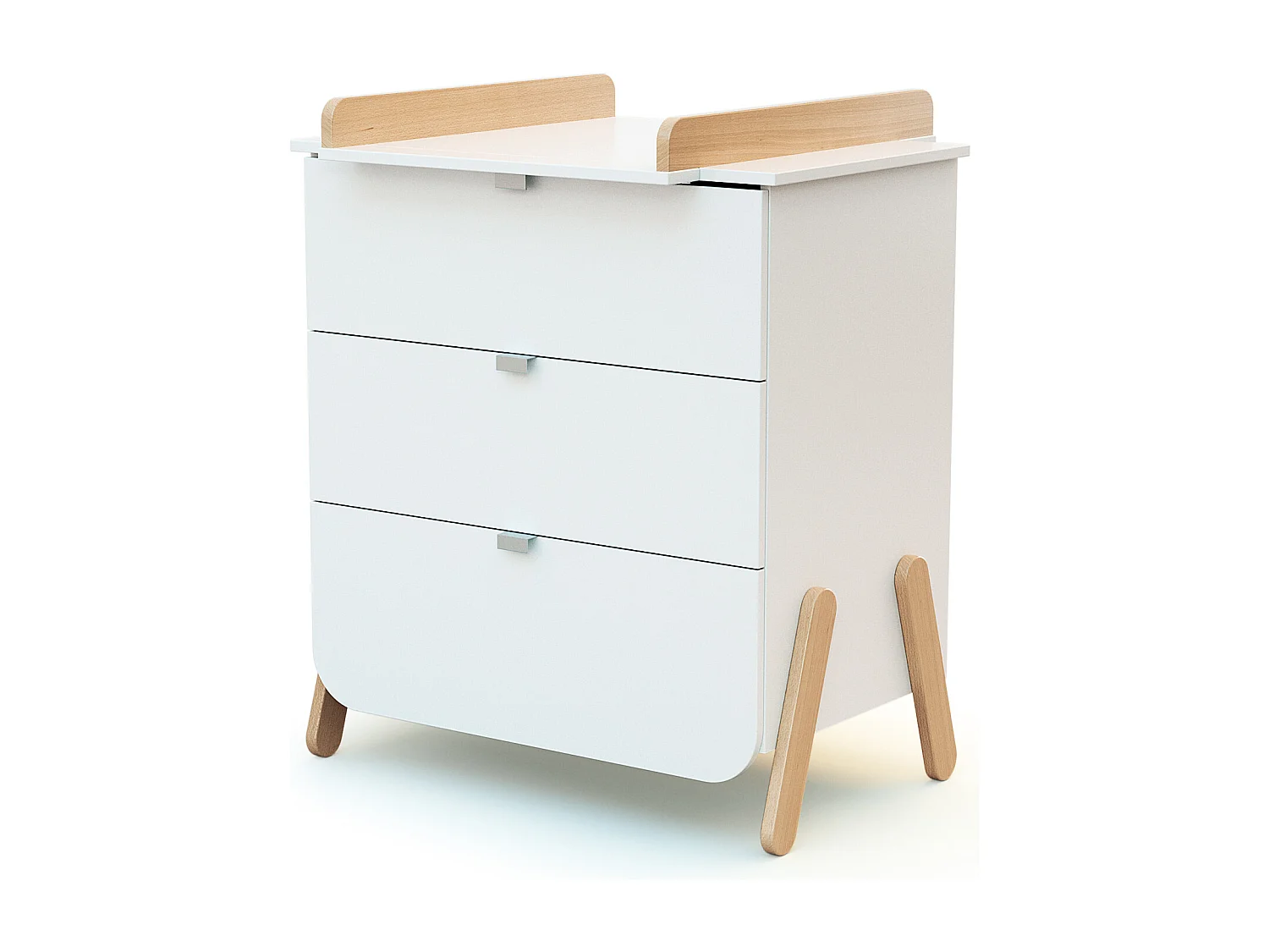 Commode à langer 3 tiroirs en bois PIRATE Blanc et Hêtre