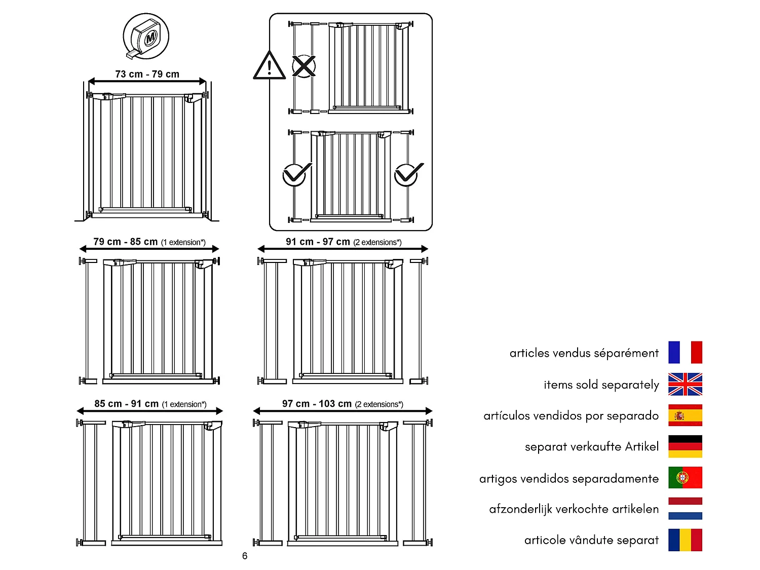 Extensión barrera de seguridad bebé acero - Blanco - 79 x 3,5 x 76,5 cm