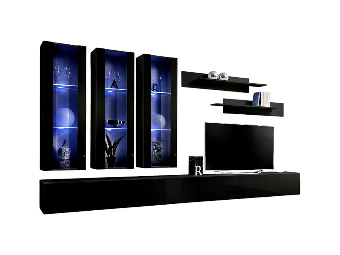 TV-Möbel FLY E3 Design, Farbe glänzend schwarz. Modernes und trendiges Hängemöbel für Ihr Wohnzimmer.