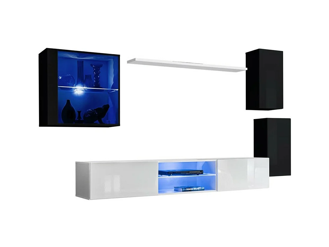 Set woonkamermeubels SWITCH XXIII – LED – Zwart en wit – Hangend design