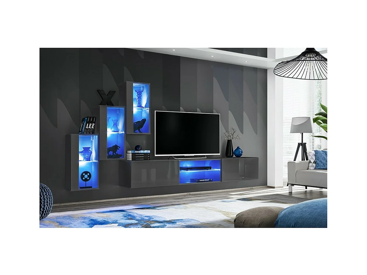 Conjunto de móveis para sala de estar SWITCH XXII, cor cinza brilhante.