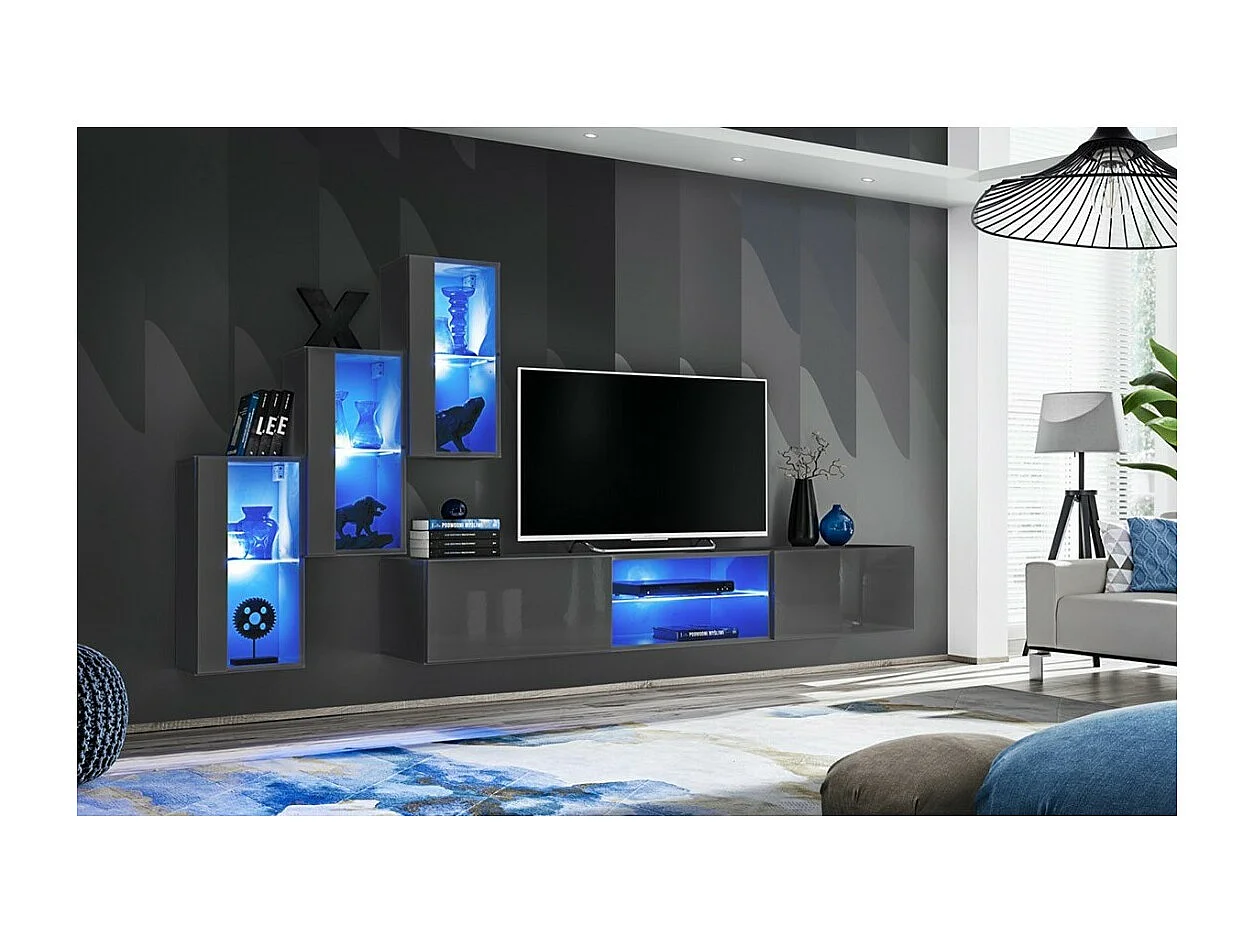 Ensemble meubles de salon SWITCH XXII design, coloris gris brillant.