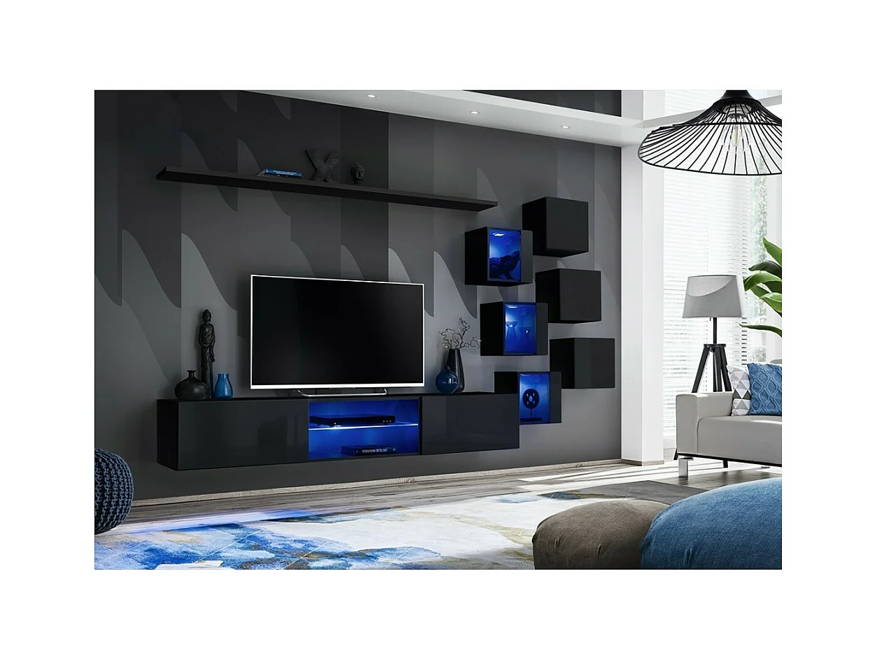 Set di mobili da soggiorno SWITCH XXI – LED – Nero lucido – Composizione murale design