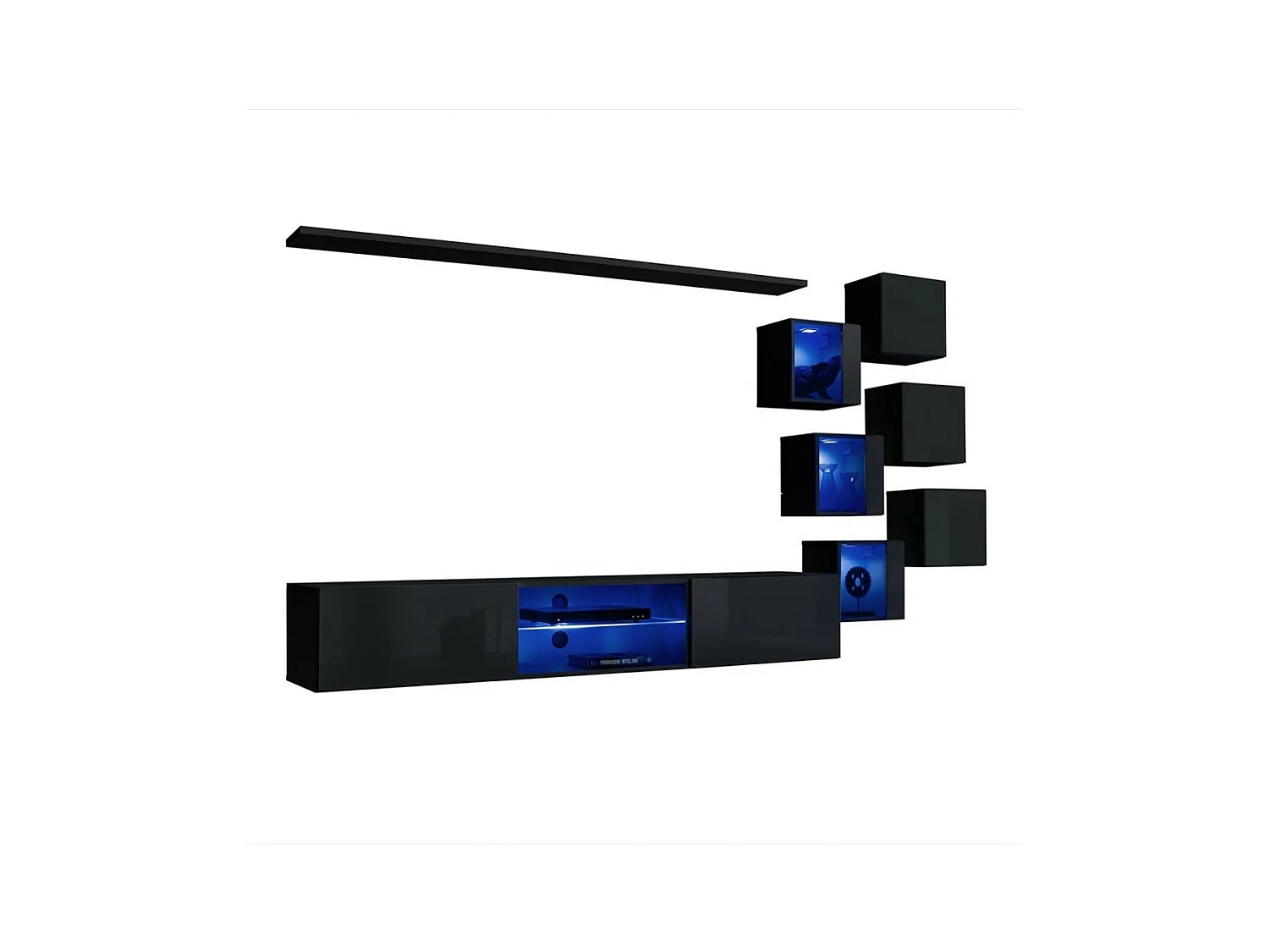 Ensemble meubles de salon SWITCH XXI – LED – Noir brillant – Composition murale design