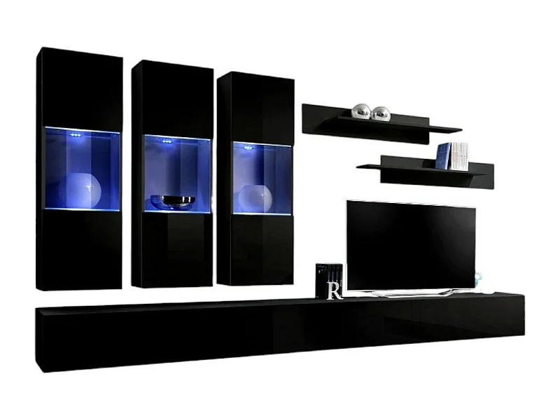 TV-Möbel FLY E3 im Design, glänzend schwarz. Modernes und trendiges Hängemöbel für Ihr Wohnzimmer.