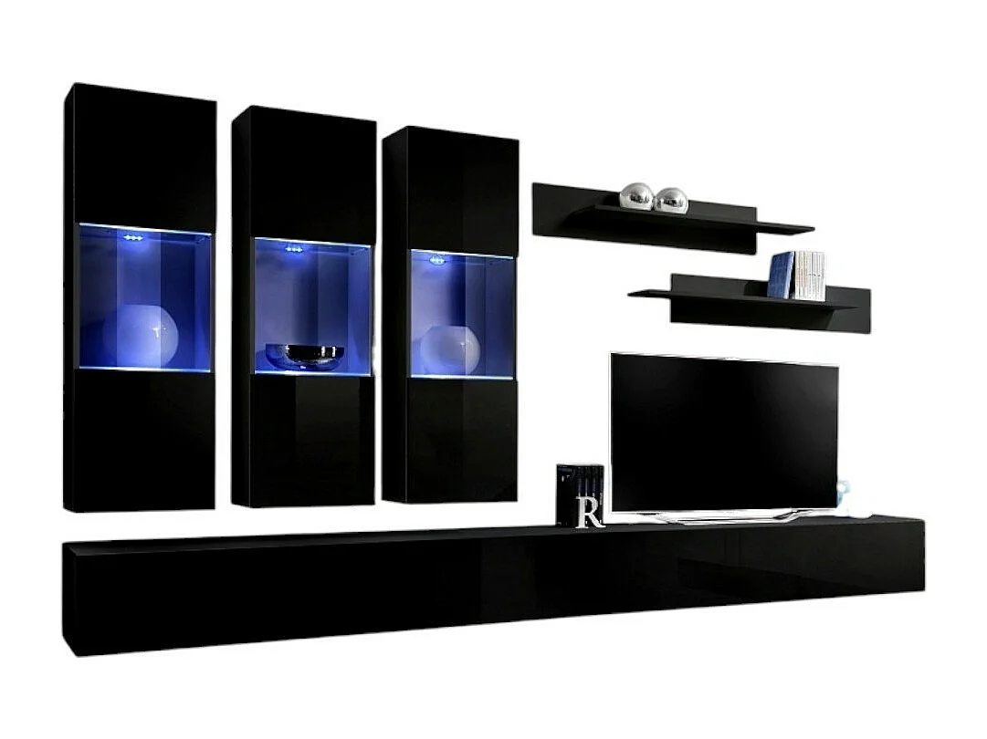 Móvel para TV FLY E3 design, cor preto brilhante. Móvel suspenso moderno e na moda para a sua sala de estar.