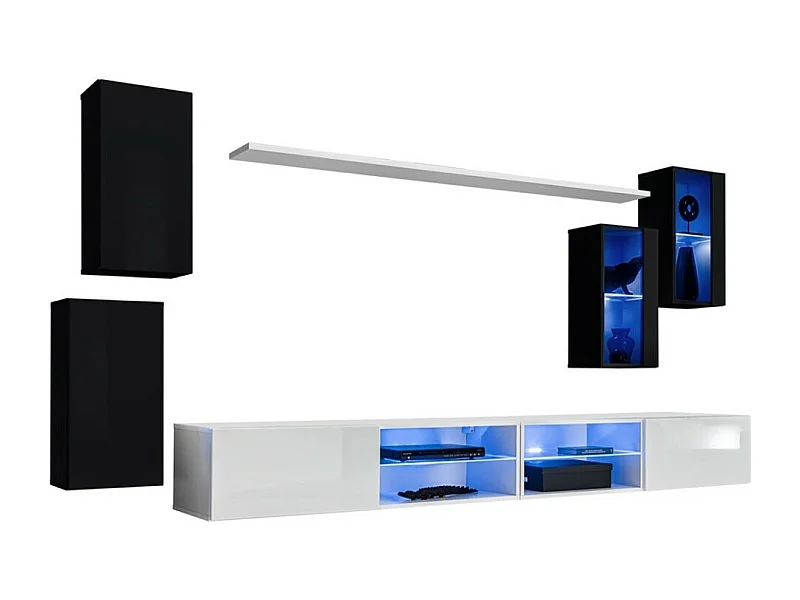 Möbelset Wohnzimmer SWITCH XXV – LED – Schwarz und Weiß – Hängendes Design