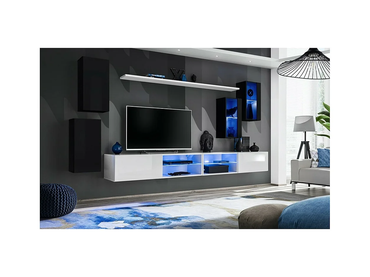 Set woonkamermeubels SWITCH XXV – LED – Zwart en Wit – Hangend design