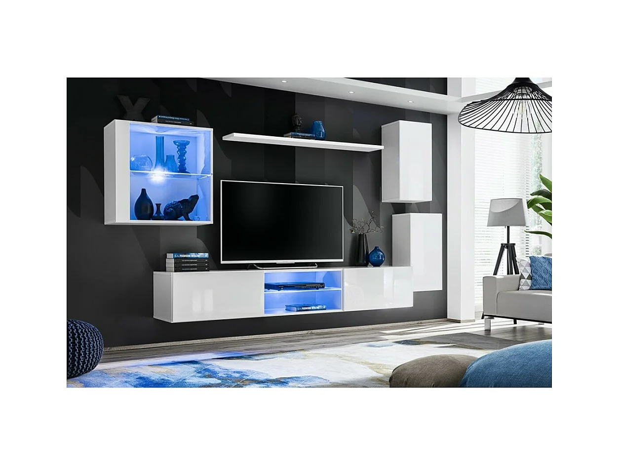 Conjunto de muebles de salón SWITCH XXIII diseño, color blanco brillante.
