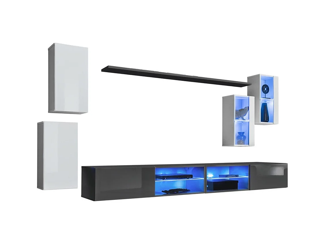 Ensemble meubles de salon SWITCH XXV design, coloris blanc et gris.