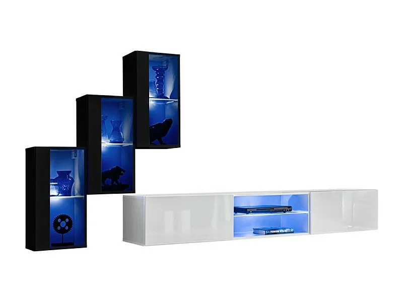 Conjunto de móveis para sala SWITCH XXII, design em preto e branco.