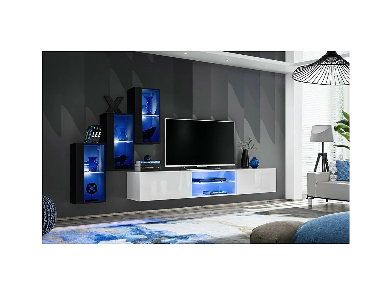 Set woonkamermeubels SWITCH XXII – LED – Zwart en wit – Hangend ontwerp