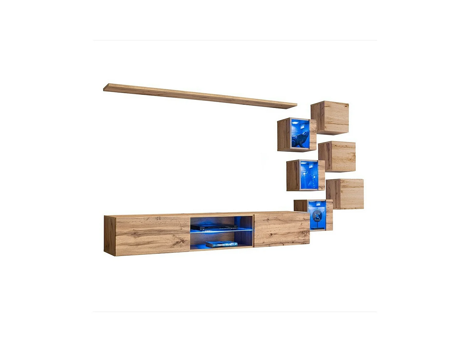 Salonmeubelset SWITCH XXI design – Eiken – Ingebouwde LED – Zwevend TV-meubel