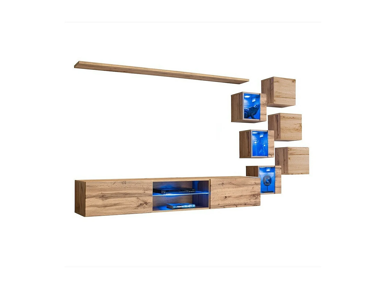 Salonmeubelset SWITCH XXI design – Eiken – Ingebouwde LED – Zwevend TV-meubel