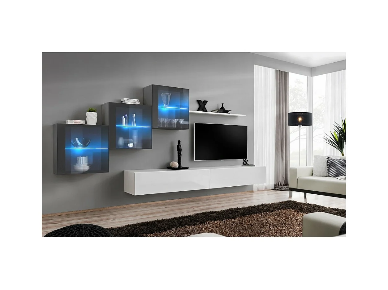 Conjunto de móveis para sala de estar SWITCH XX, design, nas cores branco e cinza brilhante.