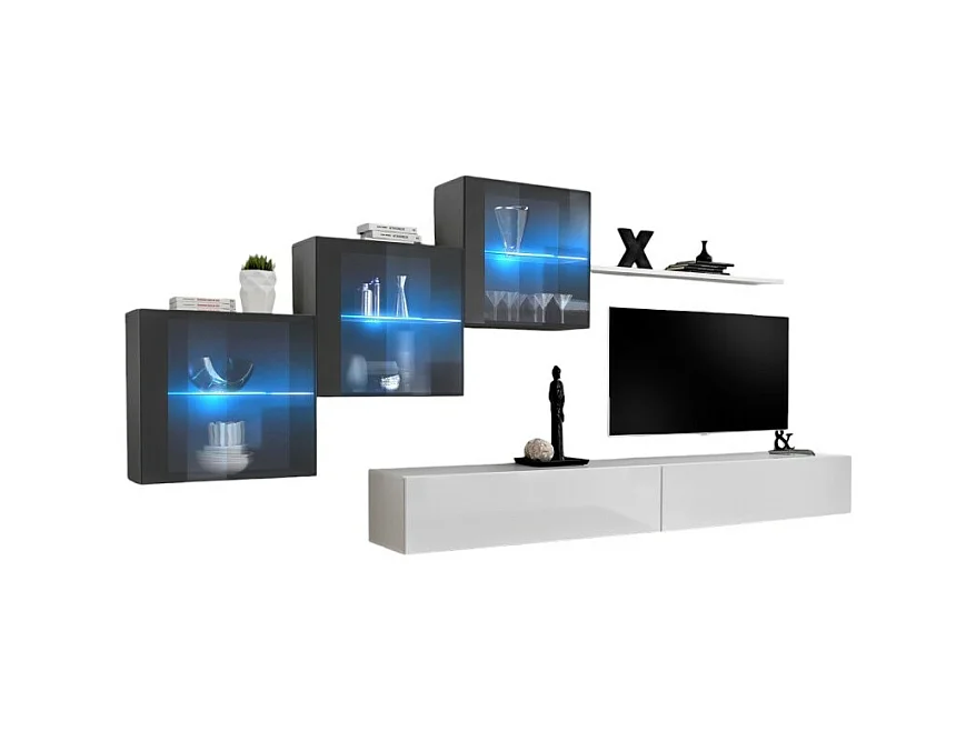 Ensemble meubles de salon SWITCH XX design, coloris blanc et gris brillant.