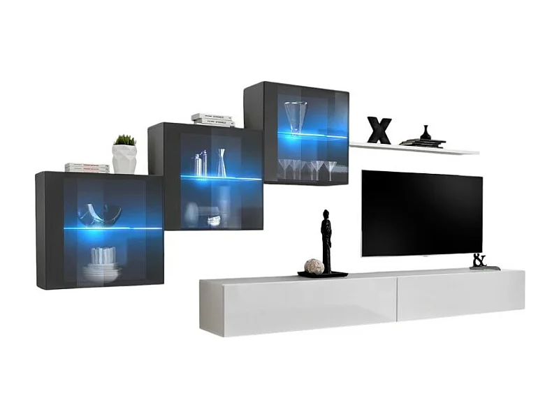 Ensemble meubles de salon SWITCH XX design, coloris blanc et gris brillant.