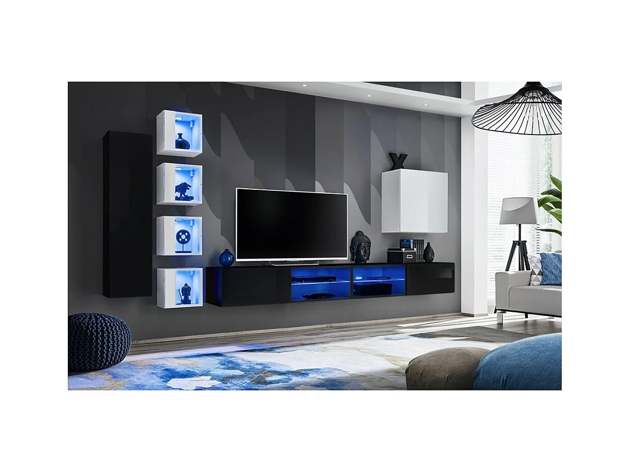 Ensemble meubles de salon SWITCH XXVI – Noir et Blanc – Éclairage LED – Design moderne