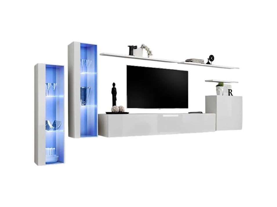 Conjunto de muebles de salón mural SWITCH XI de diseño, color blanco brillante.