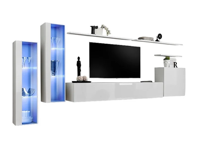 Ensemble meuble salon mural SWITCH XI design, coloris blanc brillant.