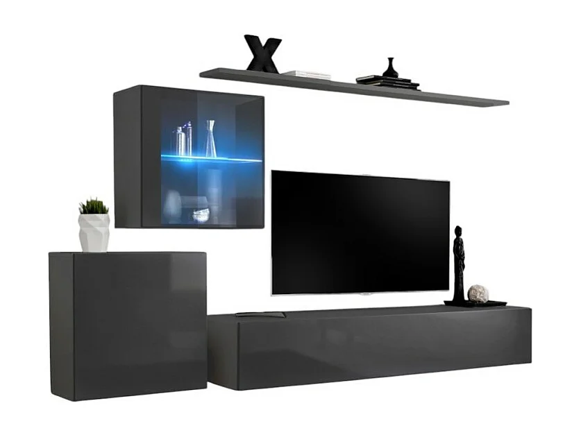 Wandmeubel set voor de woonkamer SWITCH XV design, in glanzend grijs.