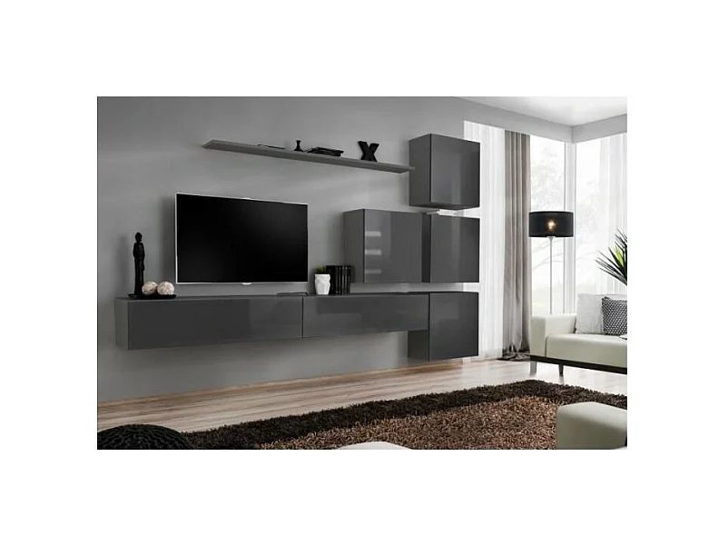 Wand-tv-meubel SWITCH IX, in glanzend grijs.