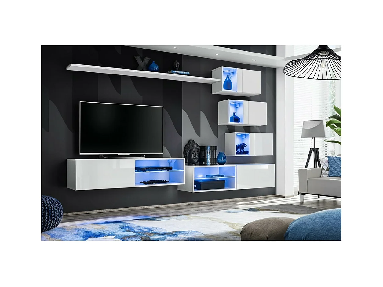 Wohnzimmermöbel-Set SWITCH XXIV, Design in glänzendem Weiß.
