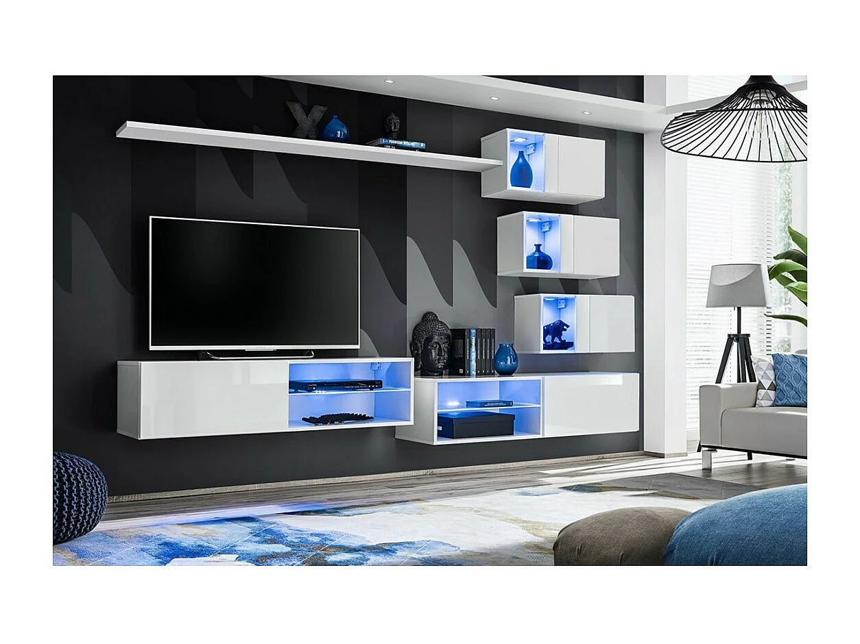 Ensemble meubles de salon SWITCH XXIV design, coloris blanc brillant.