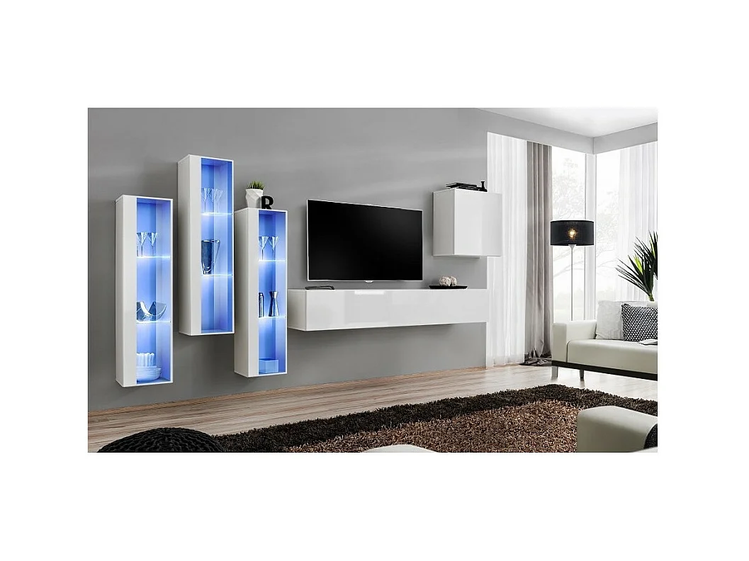 Set di mobili da parete per salotto SWITCH XIII design, colore bianco lucido.