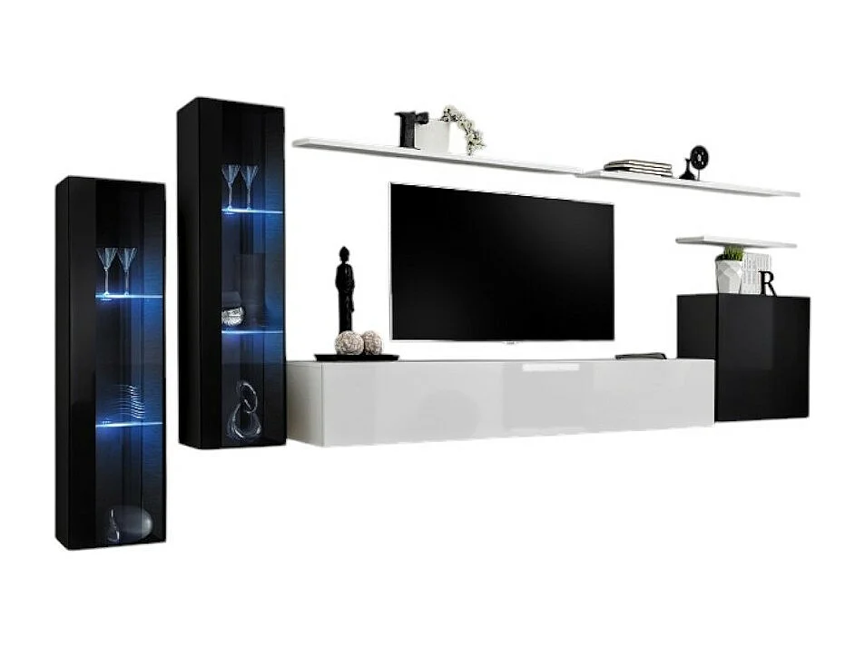 Wandmeubelset voor de woonkamer SWITCH XI design, in glanzend zwart en wit