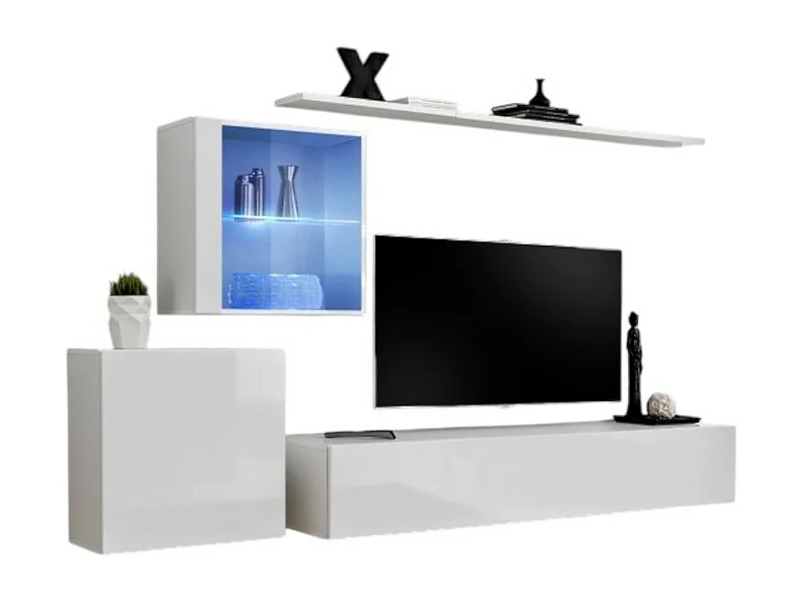 Wandmeubelset voor de woonkamer SWITCH XV design, in glanzend witte kleur.