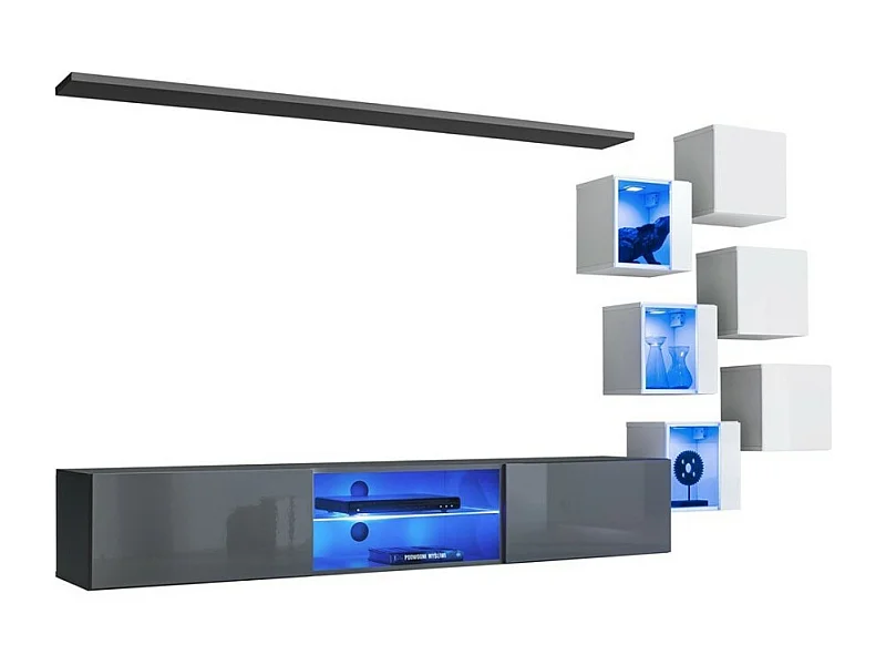 Ensemble meubles de salon SWITCH XXI – LED – Gris et Blanc – Composition murale design