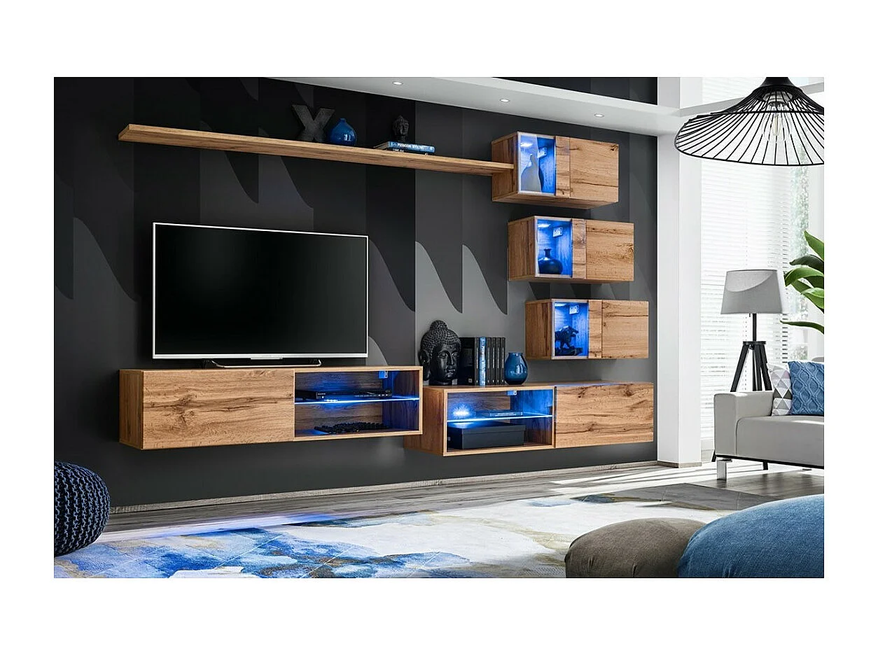 Ensemble meubles de salon SWITCH XXIV – LED – Chêne – Composition murale design