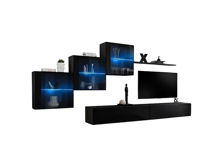 Conjunto de móveis para sala de estar SWITCH XX, design sofisticado, na cor preto brilhante.