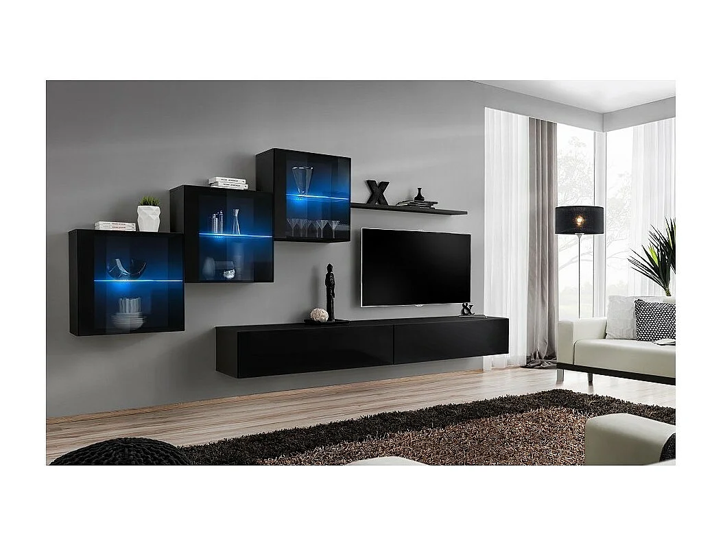Ensemble meubles de salon SWITCH XX design, coloris noir brillant.