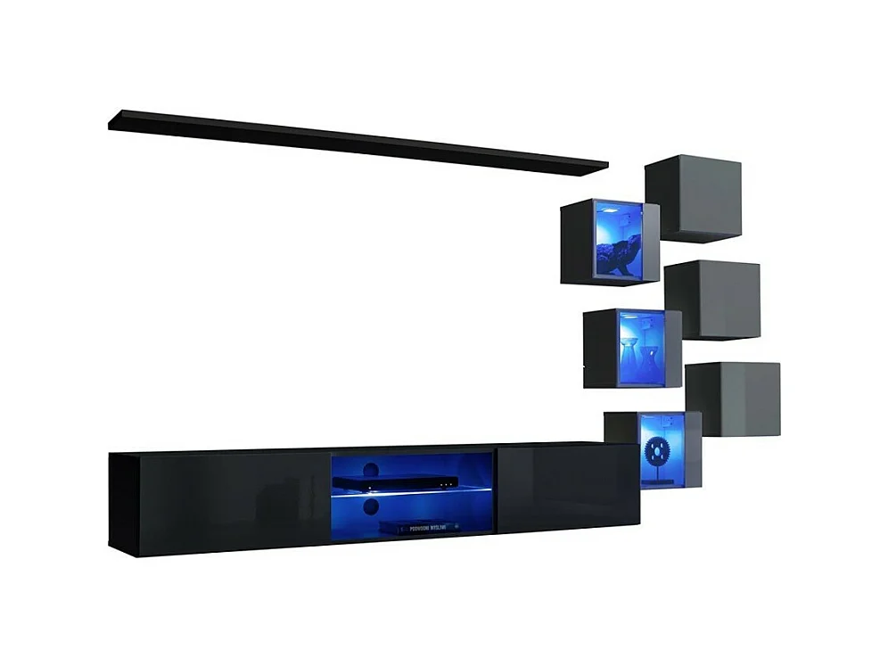 Ensemble meubles de salon SWITCH XXI – LED – Noir et gris – Design suspendu