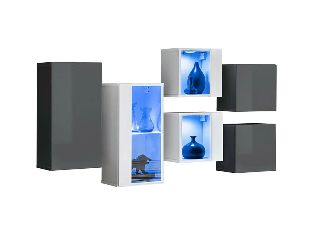 Woonkamerset SWITCH SBIV design. Kleuren grijs en wit.