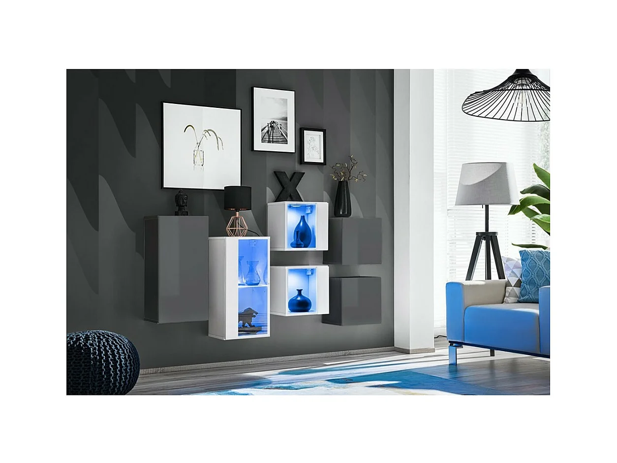 Woonkamerset SWITCH SBIV design. Kleuren grijs en wit.