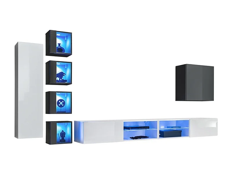 Wohnzimmermöbelset SWITCH XXVI Design, Farben Weiß und Grau.