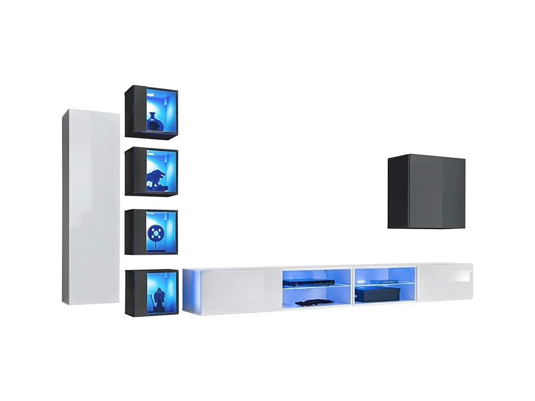 Ensemble meubles de salon SWITCH XXVI design, coloris blanc et gris.