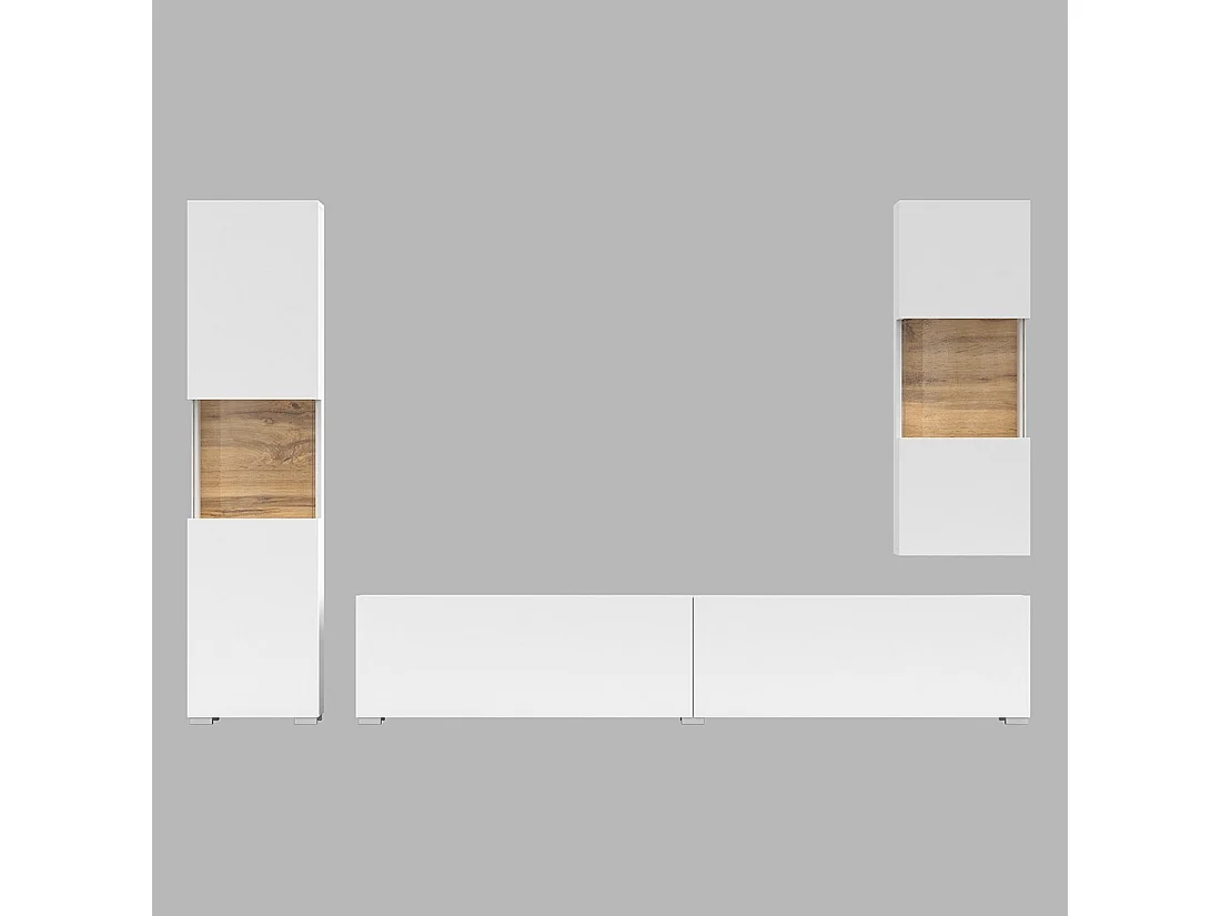 Set van 3 meubelstukken uit de EVA-collectie voor de woonkamer. Kleur wit en eiken.