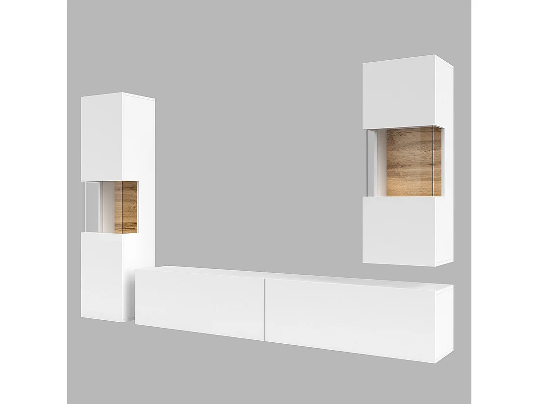 Set van 3 meubelstukken uit de EVA-collectie voor de woonkamer. Kleur wit en eiken.