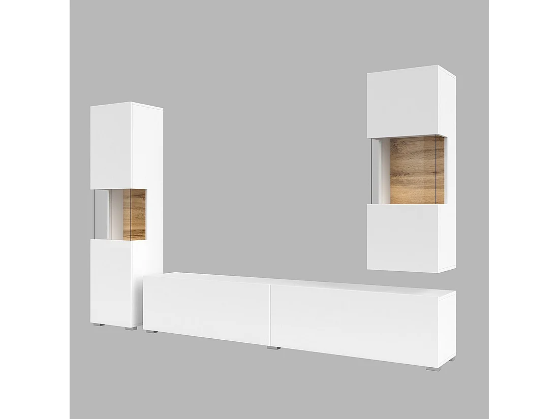 Set van 3 meubelstukken uit de EVA-collectie voor de woonkamer. Kleur wit en eiken.