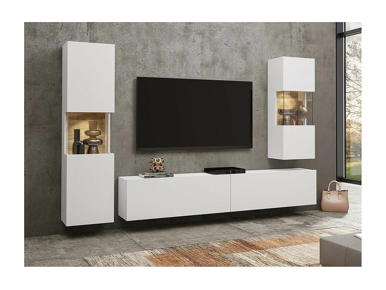 Set van 3 meubelstukken uit de EVA-collectie voor de woonkamer. Kleur wit en eiken.