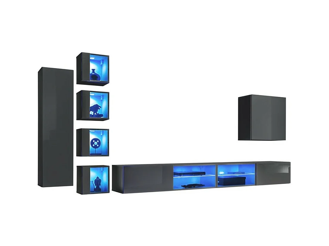 Wohnzimmermöbelset SWITCH XXVI, Design in glänzendem Grau.