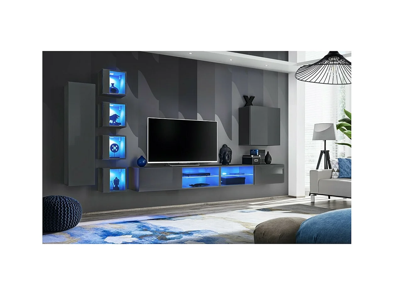 Wohnzimmermöbelset SWITCH XXVI, Design in glänzendem Grau.